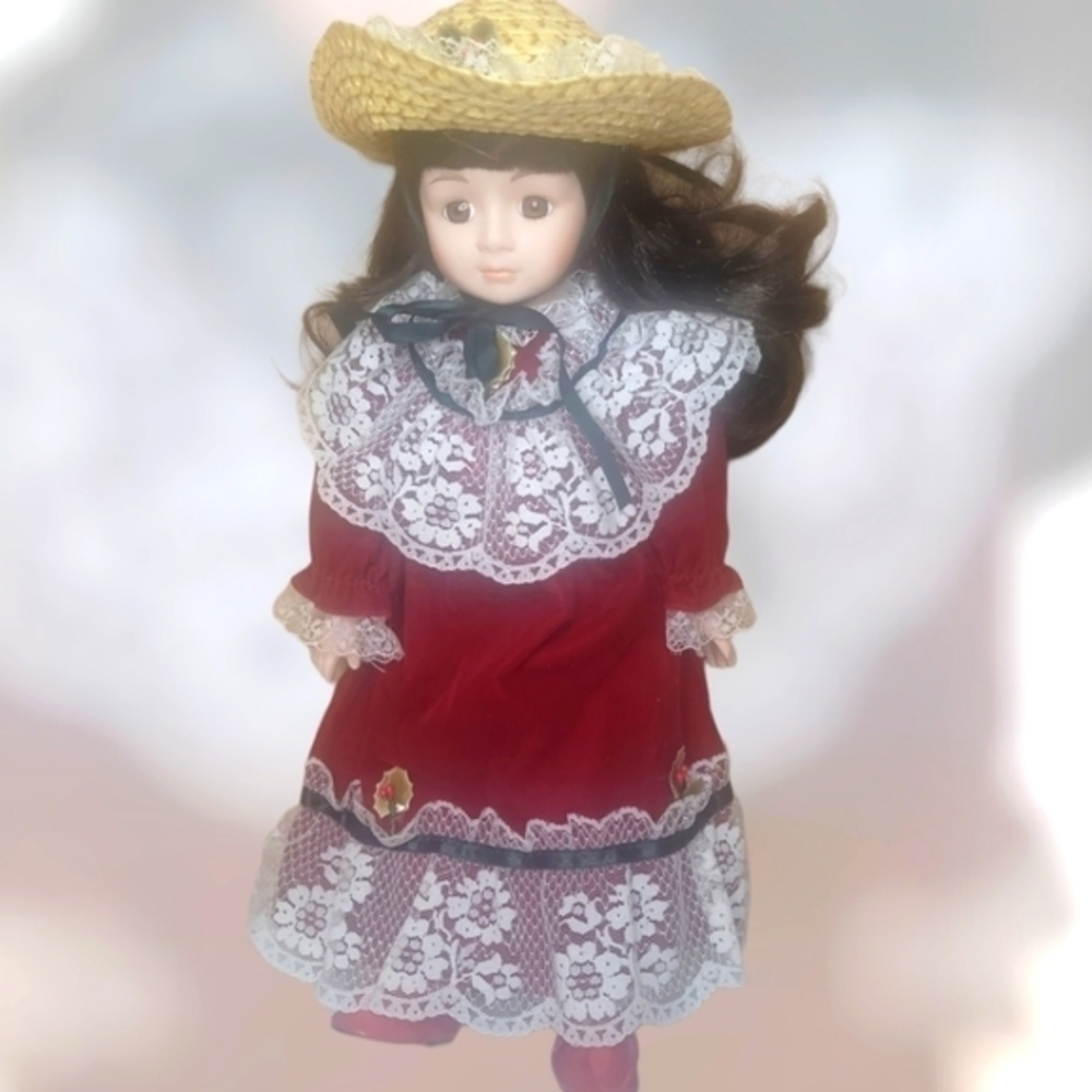 Vintage Porcelian Christmas Doll ~‎ 1990
